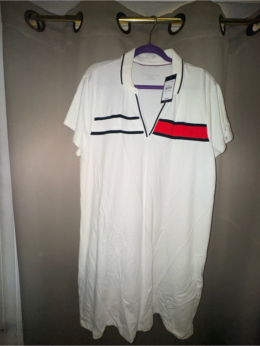 Tommy Hilfiger White Polo Shirt Dress with Red and Black Chest Stripes